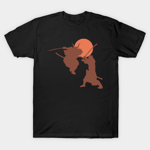 Silhouette Japanese Samurai Warriors Duel T-Shirt by oknoki